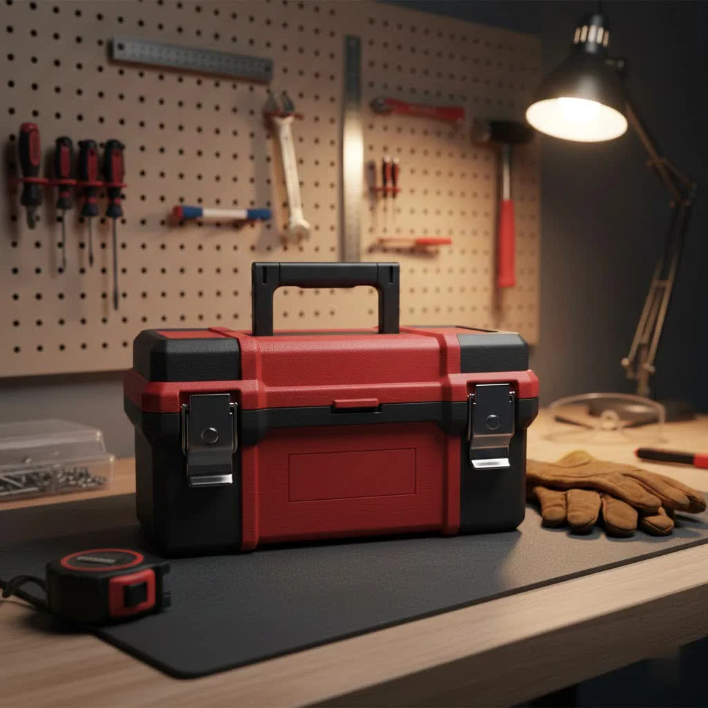 Low profile truck tool box on a pickup truck bed